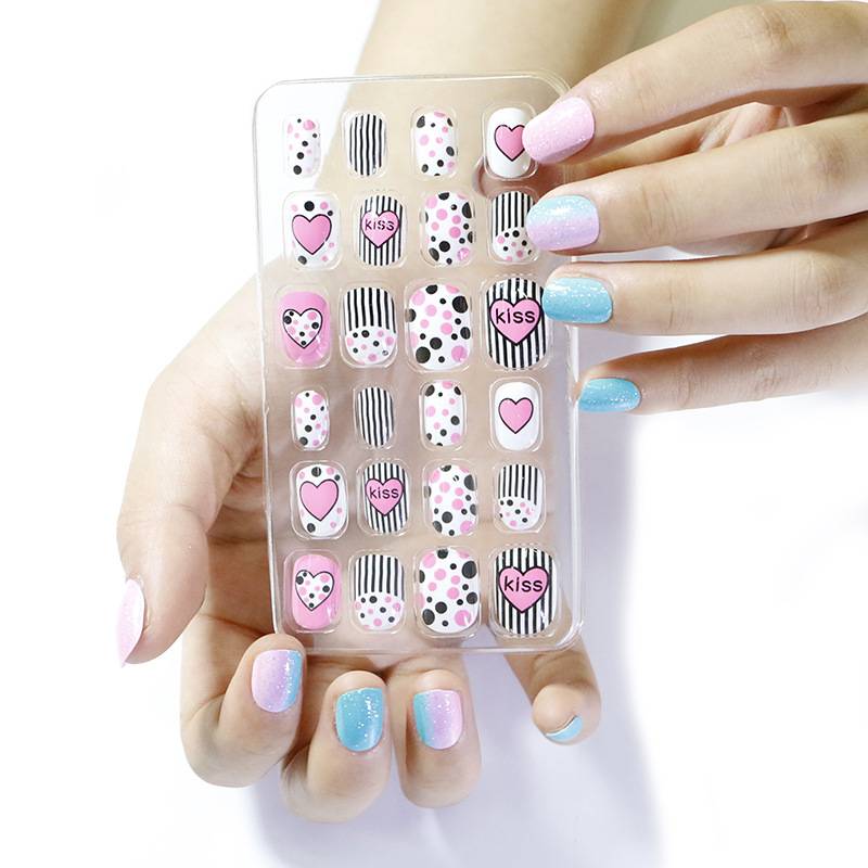 New Arrival 24pcs Press On Pre-glue Full Cover Artificial Children Nails Lovely Gift For Children Little Girls Kids False Nail